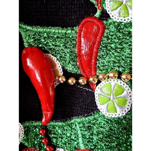 Feliz Navidad Christmas Ugly Sweater With Embellishments & Bell Sleeves - Picture 9 of 16